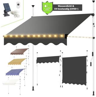 Mucola Klemmmarkise LED Klemmmarkise 150-400cm Balkon Sonnenschutz Terasse Fenstermarkise (Stück, 1-St, Markise) Klemmmontage