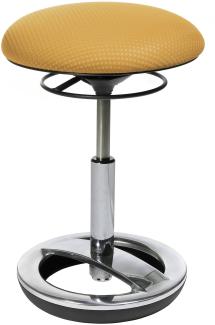 Topstar Sitness Bob, ergonomischer Sitzhocker, Arbeitshocker, Bürohocker mit Schwingeffekt, Sitzhöhenverstellung, Standfußring Alu, poliert, Stoffbezug, gelb, 36. 5 x 36. 5 x 57 cm