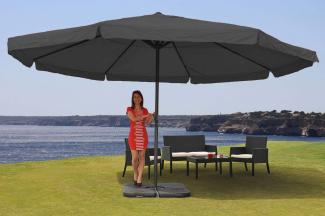 Sonnenschirm Meran Pro, Gastronomie Marktschirm mit Volant Ø 5m Polyester/Alu 28kg ~ anthrazit mit Ständer