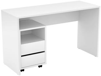 Schreibtisch Computertisch Apia 130x50x75cm weiß mit Rollcontainer