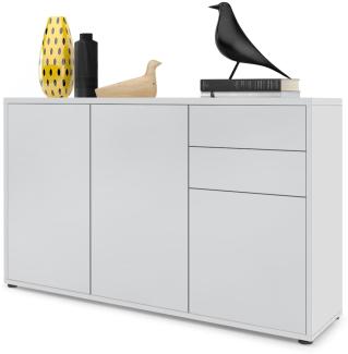 Vladon Sideboard Ben V3, Kommode mit 3 Türen und 2 Schubladen, Weiß matt/Weiß matt (117 x 74 x 36 cm)