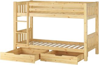 Erst-Holz 60.06-09 Etagenbett 90x200 cm, natur, Kiefer massiv, inkl. Rollroste und 2 Bettkästen