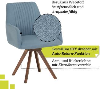 smart 2er Set drehbare Esszimmerstühle mit Armlehnen - Bezug Webstoff Hellblau, 180° drehbar mit Auto-Return-Funktion - Massivholz Stuhlbeine - Küchenstuhl, Polsterstuhl mit Schaumstofffüllung