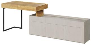 Schreibtischkombinationt Schreibtisch mit Sideboard Teen Flex 2-teilig Hickory Natur betonfarben