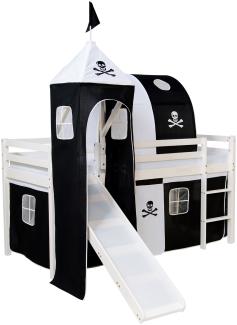 Homestyle4u Spielbett mit Tunnel und Rutsche, Pirat, Kiefernholz weiß, 90 x 200 cm