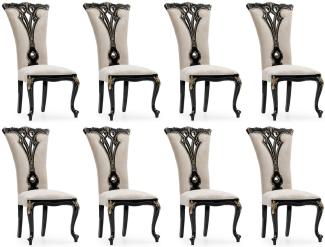 Casa Padrino Luxus Barock Esszimmer Stuhl 8er Set Creme / Schwarz / Gold - Prunkvolle Barockstil Küchen Stühle - Luxus Esszimmer Möbel im Barockstil - Barock Esszimmer Möbel - Barockstil Möbel