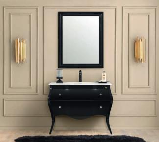 Casa Padrino Luxus Barock Badezimmer Set Schwarz / Weiß - 1 Waschtisch & 1 Waschbecken & 1 Wandspiegel - Badezimmer Möbel im Barockstil