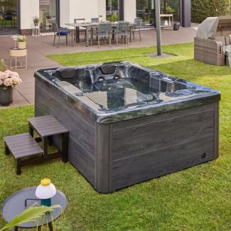 HOME DELUXE Outdoor Whirlpool BLACK MARBLE - Mit Treppe und Thermoabdeckung
