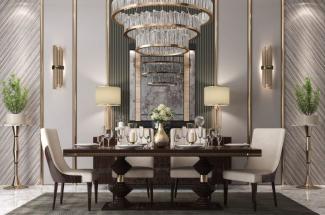 Casa Padrino Luxus Art Deco Esszimmer Stuhl Set Beige / Dunkelbraun Hochglanz - Küchen Stühle 6er Set - Edle Art Deco Esszimmer Möbel
