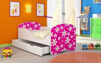 Kinderbett Luna mit Stauraum und verschiedenen Motiven 160x80 Flowers