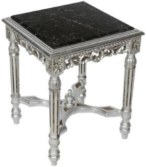 Casa Padrino Barock Beistelltisch Silber / Schwarz - Handgefertigter Massivholz Tisch mit Marmorplatte - Barock Wohnzimmer Möbel