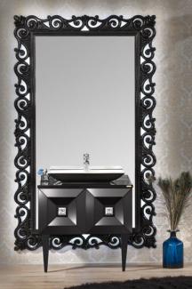 Casa Padrino Luxus Barock Badezimmer Set Schwarz - Waschtisch mit Waschbecken und Wandspiegel - Prunkvolle Badezimmermöbel im Barockstil