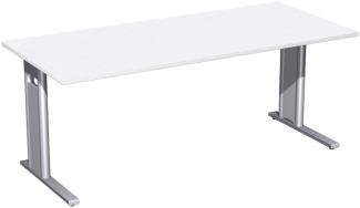 Schreibtisch 'C Fuß Pro', feste Höhe 180x80cm, Weiß / Silber