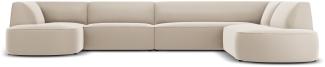 Micadoni 6-Sitzer Samtstoff Panorama Ecke rechts Sofa Ruby | Bezug Beige | Beinfarbe Black Plastic