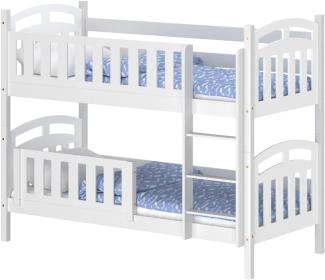 WNM Group Kinderbett mit Rausfallschutz Suzie - aus Massivholz - Hochbett für Mädchen und Jungen - Absturzsicherung Hochbett - Kinderhochbetten 190x90 cm - Weiß