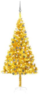 vidaXL Künstlicher Weihnachtsbaum mit LEDs & Kugeln Golden 180cm PET, Mit Beleuchtung [3077691]