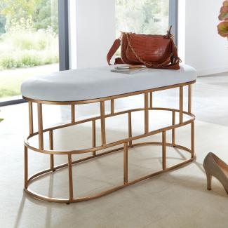 KADIMA DESIGN Stilvolle Samt-Sitzbank in Weiß & Gold - Zeitgemäßes Ambiente, Handgefertigtes Unikat für höchsten Sitzkomfort und einfache Reinigung.