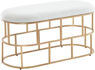 KADIMA DESIGN Stilvolle Samt-Sitzbank in Weiß & Gold - Zeitgemäßes Ambiente, Handgefertigtes Unikat für höchsten Sitzkomfort und einfache Reinigung.