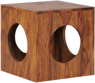 KADIMA DESIGN Quadratischer Beistelltisch aus Sheesham-Holz mit Cube-Design und Stauraummöglichkeiten.