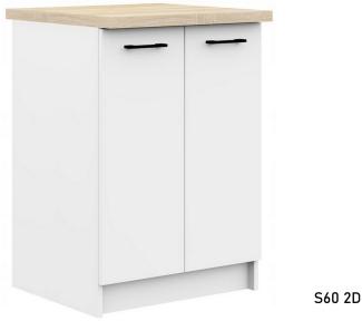 Küchenunterschrank mit Arbeitsplatte KOSTA S60 2D, 60x85,5x46/60, weiß/Sonoma
