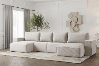 Wohnlandschaft U-Form Sofa ESTELLE mit Schlaffunktion in Stoff Poso Creme