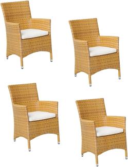 4x KONWAY® GARDA Sessel Tabaco + Sitzkissen Polyrattan Garten Stühle Stuhl Set