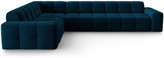 Micadoni 6-Sitzer Samtstoff Ecke links Sofa Kendal | Bezug Navy Blue | Beinfarbe Black Beech Wood
