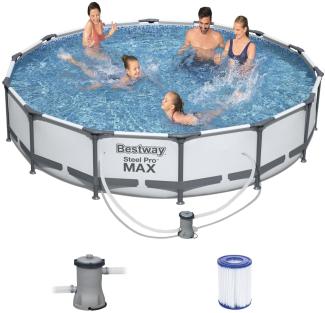 BESTWAY 56595 Steel Pro MAX Pool Swimmingpool rund grau Pumpe Kartusche 427x84cm