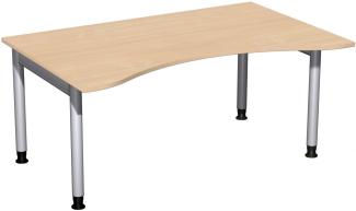Schreibtisch '4 Fuß Pro' höhenverstellbar, 160x100cm, Buche / Silber