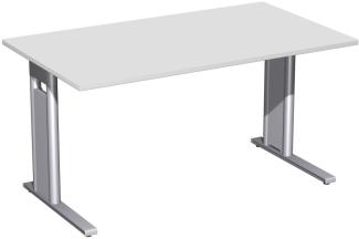 Schreibtisch 'C Fuß Pro', feste Höhe 140x80cm, Lichtgrau / Silber