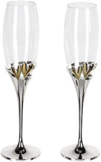 GILDE 2tlg. Set, Champagnerglas, Sektglas, "Goldhearts", Herzmotiv, Glas, Metall, klar, silberfarben, , H. 27 cm, D. 7 cm 50234