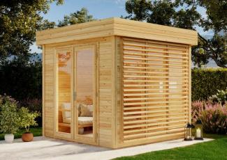 Alpholz Gartenhaus Lawenda 28 (optional mit Anbaudach 254x254 Gartenhaus aus Holz Holzhaus mit 28 mm Wandstärke Blockbohlenhaus