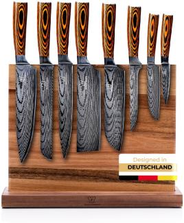 Edelstahl Messerset Akarui mit magnetischem Messerblock - 8-teiliges Küchenmesser Set - Kochmesser mit ergonomischen Pakkaholzgriff - rostfrei & scharf - Designed in Germany