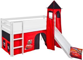 Lilokids 'Jelle' Spielbett 90 x 190 cm, Disney Cars, Kiefer massiv, mit Turm, Rutsche und Vorhang