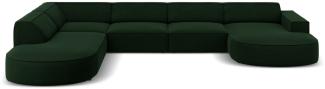 Micadoni 7-Sitzer Samtstoff Panorama Ecke links Sofa Jodie | Bezug Bottle Green | Beinfarbe Black Plastic