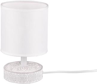 Moderne LED Keramik Tischleuchte Stofflampenschirm in Weiß, Ø13cm, Höhe 20cm