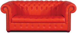 Casa Padrino Chesterfield Echtleder 3er Sofa Rot 200 x 90 x H. 78 cm