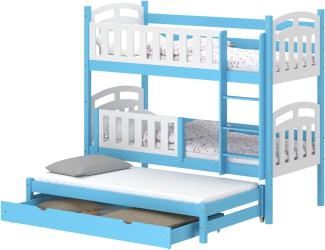 WNM Group Hochbettmit Rausfallschutz und Schublade Suzie - aus Massivholz - Kinderbett Ausziehbar für Mädchen und Jungen - Absturzsicherung Ausziehbett 180x80 / 170x80 cm - Blau