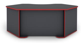Gamingtisch mit pflegeleichter und robuster Melamin Beschichtung. Der Schreibtisch ist anthrazit abgesetzten Kanten Versehen, Holzwerkstoff Spanplatte, grau-rot, B 198, H 76, T 85 cm