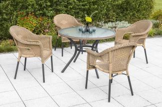 YOURSOL by Merxx Gartenmöbel Set Ravenna 4 Personen mit rundem Tisch Ø 100 cm, stapelbare Korbstühle