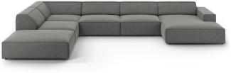 Micadoni 7-Sitzer Samtstoff Panorama Ecke links Sofa Jodie | Bezug Light Grey | Beinfarbe Black Plastic