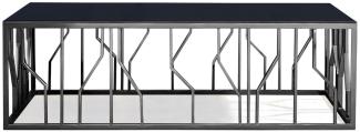 Casa Padrino Luxus Couchtisch Silber / Schwarz 125 x 65 x H. 43 cm - Rechteckiger Edelstahl Wohnzimmertisch mit Glasplatte - Wohnzimmer Möbel - Luxus Qualität