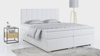 Boxspringbett, Matratze und Topper, zwei Bettkästen - LOPE - 120x200cm - Weiß Kunstleder - H4