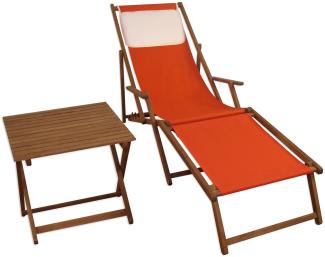 Sonnenliege terracotta Gartenliege Liegestuhl Deckchair Buche Fußteil Tisch Kissen 10-309FTKH