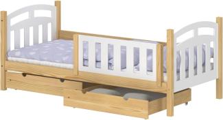 WNM Group Kinderbett mit Rausfallschutz Suzie - Jugenbett aus Massivholz - Bett mit 2 Schubladen für Mädchen und Jungen - Funktionsbett 200x90 cm - Natürliche Kiefer