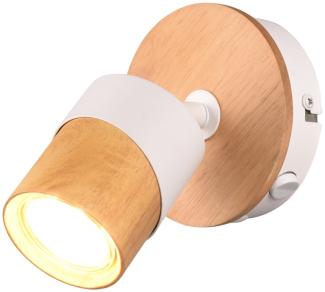 LED Wandstrahler Korpus und Lampenschirm Naturholz & Metall Weiß, Höhe 13cm