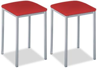 ASTIMESA - Gepolsterter Küchenhocker - Solide und Feste Struktur - Gestell Farbe Aluminium und Sitzfläche aus Kunstleder - Sitzfarbe: Rot. Lieferumfang: 2 Stück, Maße: 35 x 35 x 45 cm