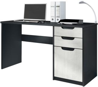 Vladon Schreibtisch Logan, Bürotisch mit 2 Schubladen und 1 Tür, Schwarz matt/Beton Oxid-Optik (129 x 76 x 60 cm)