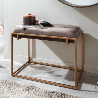 KADIMA DESIGN Samt Sitzbank - Stilvolles Chesterfield-Design mit goldfarbenem Metallgestell für höchsten Komfort und modernen Flair im Wohnbereich - Braun.