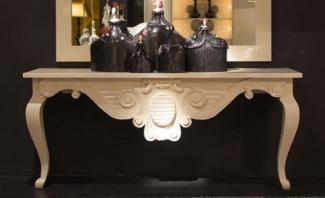 Casa Padrino Luxus Barock Konsole Weiß 200 x 45 x H. 85 cm - Handgefertigter Massivholz Konsolentisch - Barock Hotel Möbel - Luxus Qualität